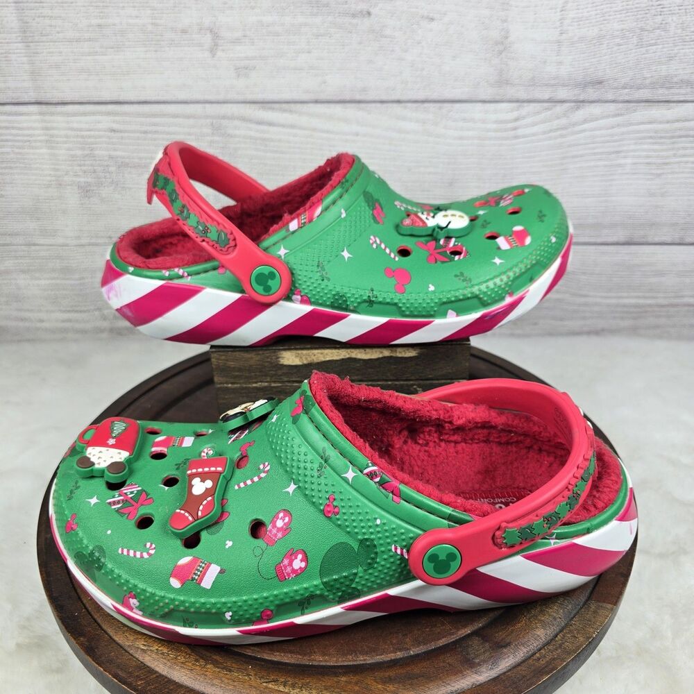 Crocs x Disney Christmas Holiday Lined Classic Clogs Green Red Womens 9 Mens 7 - Picture 13 of 15